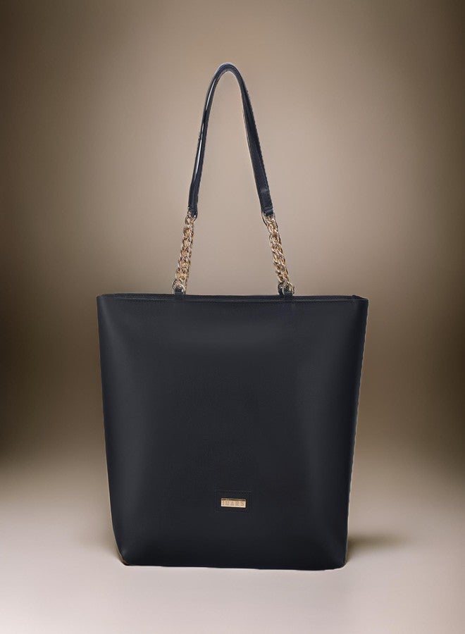 IMARS Women’s Large Tote Chain Black Bag | Vegan Leather Ladies Handbag (Black) - Image 3
